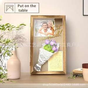 Custom hollow photo <b>frame</b> collection <b>box</b>, wooden arched rectangular <b>shadow</b> <b>box</b>, solid wood dried flower specimen commemorative - Product Image 3