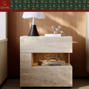 Table de chevet flottante GOLDKING en travertin beige naturel avec éclairage LED, fabrication OEM ODM directe d'usine, personnalisable - Product Image 6