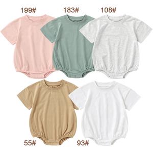 Großhandel Strick Baumwolle Mädchen Überschnittene Schulter Kurzarm Einfarbig Baby Strampler - Product Image 4