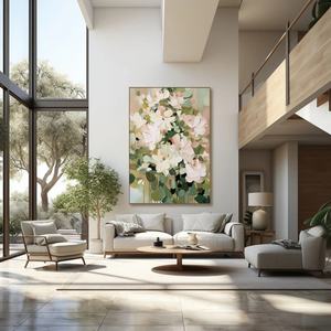 Grande peinture murale moderne texturée à fleurs sur toile, décoration créative personnalisée, cadeau idéal pour l'inauguration d'une maison - Product Image 3