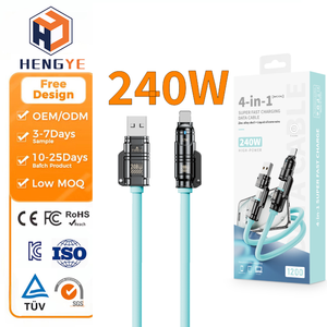 Универсальный силиконовый кабель для телефона 4-в-1, быстрая зарядка 240 Вт, кабель для передачи данных PD USB Type-C, быстрый зарядный кабель USB-C 4-в-1 240 Вт - Product Image 1