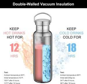 Bouteilles d'eau isothermes 20 oz en acier inoxydable à double paroi, gourde sport avec couvercle et poignée, thermos réutilisable en métal - Product Image 2