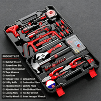 Kit d'outils tout-en-un 82 pièces pour mécanique et entretien domestique avec mallette de rangement, comprenant clé à cliquet en T, pince à douilles et scie pour le bricolage