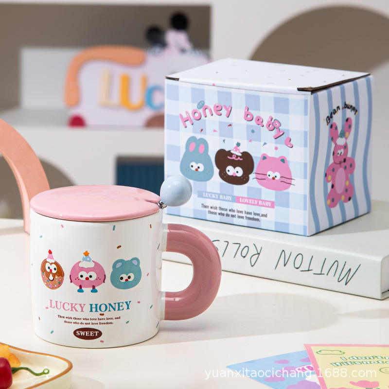 ช้อนลายจุดสีชมพูพร้อมฝาปิด