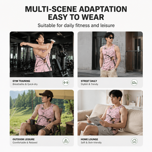 เสื้อกล้ามลายพรางสีชมพูสำหรับผู้ชาย ขายส่ง ผ้าคอตตอนผสมโพลีเอสเตอร์ 315 กรัม เสื้อกีฬาแขนกุด พิมพ์ลายแบบรีดร้อน เสื้อสตรีทแวร์ - Product Image 3