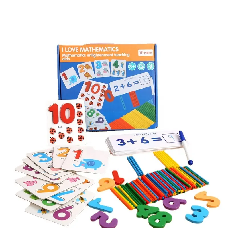 Mainan bantuan pengajaran matematika untuk anak, kartu nomor kayu prasekolah Taman kanak-kanak