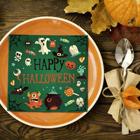 Serviettes carrées pour fête d'Halloween transfrontalière, imprimées couleur citrouille, 25 pièces, en pâte de bois vierge, personnalisables, pour décoration de fête