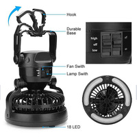 Ventilateur et lampe de camping d'extérieur pliables pour tente, avec lumière LED alimentée par batterie au lithium, autonomie 5-10 heures, commande par bouton