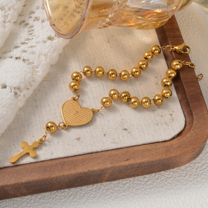 Bulk En Gros Popular Italian Heart Cross <b>Beads</b> <b>Gold</b> Plated Stainless Steel Jewelry Set for femmes women <b>bracelets</b> - Product Image 4