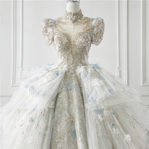 Ophelisa Luxury Cenicienta Ball Gown Vestido de <span class=keywords><strong>novia</strong></span> Cuentas de cristal con tren en capas de tul <span class=keywords><strong>Falda</strong></span> larga para baile de graduación de <span class=keywords><strong>novia</strong></span> - Product Image 2