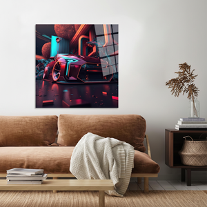Cyberpunk <b>Car</b> Canvas Print: Neon Dreams Artwork for Modern <b>Decor</b>,TEMPERED GLASS ART - Product Image 3