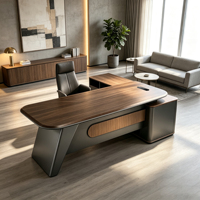 Bureau de direction en forme de L en bois de noyer, bureau de direction moderne avec armoire de rangement latérale pour la salle du directeur