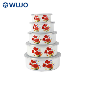 Smalto Stoviglie Colazione Smalto Set <span class=keywords><strong>di</strong></span> Ciotole <span class=keywords><strong>di</strong></span> Disegno Del Fiore <span class=keywords><strong>Ciotola</strong></span> <span class=keywords><strong>di</strong></span> Smalto - Product Image 4