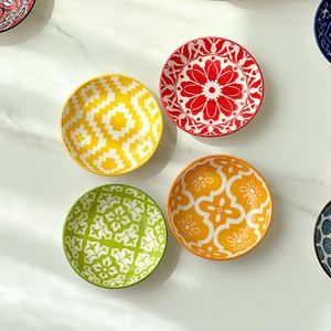 Bohemian Japanese Style Ceramic Round Soy Sauce Dish , <b>Small</b> Plates, Japanese Hotel Cuisine Snack Plates - Product Image 2