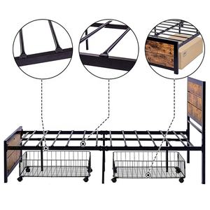 Двойная Рама для кровати с деревянным изголовьем, подножка, металлическая платформа, кровать без коробки, необходима пружина, дизайн без шума, подстилка для хранения - Product Image 4