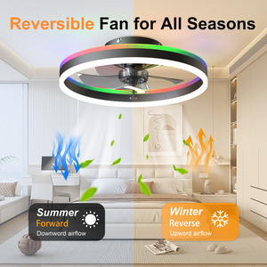 19.7" <b>RGB</b> Flush Mount Ceiling Fan with Light 6-Speed Reversible Low Profile Fan with Remote & APP for Bedroom, Black - Product Image 4