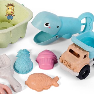 Wholesale Wheat Straw Beach Toys 9pcs <b>Kids</b> Sand Toy Set with Backpack Bucket Dump Truck Whale <b>Watering</b> <b>Can</b> Eco-Friendly Bulk - Product Image 2