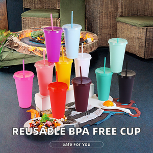 High Quality BPA Free Custom Logo 500ml <b>Reusable</b> PP Single Wall Cold Juice Drink Coffee Mug Tumbler <b>Cups</b> Lids Straws - Product Image 2