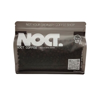 Sachet de café à fond plat bleu sarcelle foncé avec valve, fermeture éclair et fenêtre transparente, imprimé sur mesure, pour emballage de grains entiers