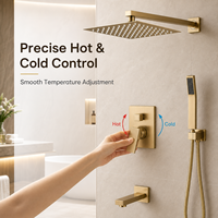 Ensemble de douche mural encastré en or brossé avec pommeau de pluie, douchette à main et bec de baignoire – Vente en gros