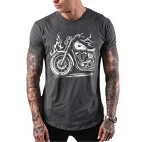 T-shirt long oversize délavé à l'acide, style streetwear, avec impression DTG Kornit motif flamme tribale, pour marque privée, vente en gros, fournisseur en vogue