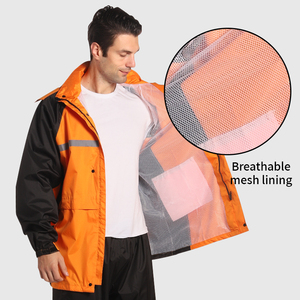 Combinaison de <span class=keywords><strong>pluie</strong></span> en polyester résistante pour adultes, veste et pantalon imperméables pour la construction, la pêche, le travail en plein air - Product Image 3