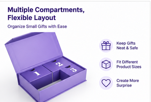 Caja de Regalo Reutilizable Morada de 5 Cajones con Logotipo en Dorado y Insertos Personalizados para Regalos Minoristas, Caja de Regalo Personalizada para Calendario de Adviento - Product Image 6