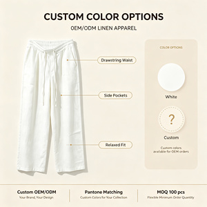 <span class=keywords><strong>Pantaloni</strong></span> in <span class=keywords><strong>Lino</strong></span> Leggeri Personalizzati OEM per Donne, Vita Alta, Vestibilità Ampia, <span class=keywords><strong>Pantaloni</strong></span> Estivi Casual Oversize su Misura per Signore - Product Image 5