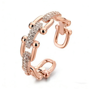<span class=keywords><strong>Bague</strong></span> Chaîne Personnalisée en Argent Sterling S925 Plaqué Or avec Fermoir <span class=keywords><strong>Fer</strong></span> <span class=keywords><strong>à</strong></span> <span class=keywords><strong>Cheval</strong></span> et Zircon pour <span class=keywords><strong>Femme</strong></span> – Bijou de Soirée - Product Image 5