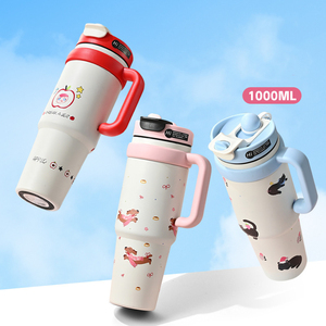 40oz <b>Cute</b> Cartoon Printed Tumbler 304 Inner Liner 316 Base 201 Outer Shell Stainless Steel Travel <b>Mug</b> With Handle Flip Straw Lid - Product Image 4