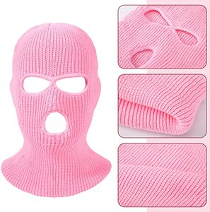 Pasamontañas de Punto con 3 Orificios, Estilo Nuevo, para Esquí, Máscara Facial Completa para Deportes de Invierno al Aire Libre (<span class=keywords><strong>Rosa</strong></span>, Rojo <span class=keywords><strong>Rosa</strong></span>) - Product Image 3
