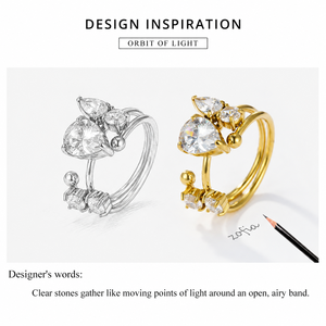 Open Cluster Zircon <b>Ring</b> <b>Stainless</b> <b>Steel</b> 14K Gold Vacuum Plated Gold Tone Adjustable Style <b>Ring</b> - Product Image 2