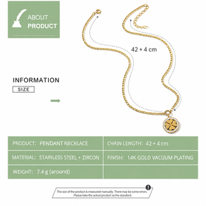 Collier pendentif géométrique en zircon en acier inoxydable avec placage sous vide en or 14 carats, chaîne de 42+4 cm, 7,4 g - Product Image 2