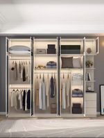Closet Moderno Personalizado com Porta de Vidro para Toda a Casa, Armário Modular para Quarto com Luz LED e Ferragens de Fechamento Suave