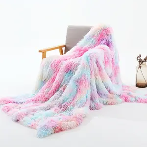 低最小起订量不同颜色130 * 160厘米沙发彩虹毯批发扎染双面毛绒毯