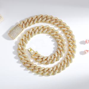 OUGEPHELI 15mm 3 filas Hip Hop Iced Out CZ Zircon <span class=keywords><strong>Collar</strong></span> De Candena Cubana Eslabones Cubano <span class=keywords><strong>Collar</strong></span> Miami Cuban Link Chain - Product Image 3