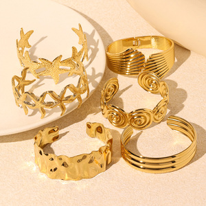 Gelang Manset Wanita Model Bohemian Musim Panas, Lapis Emas, Hiasan Bintang Laut & Kerang, Desain Geometris, Kualitas Tinggi - Product Image 6