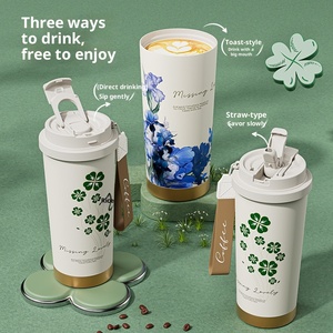 <span class=keywords><strong>Thermos</strong></span> à café en acier inoxydable à quatre feuilles de trèfle, isolation sous vide, doublure en céramique, design à double paroi portable, 6 à 12 heures - Product Image 2