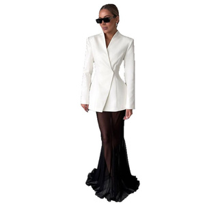 2025 Phụ Nữ Mới Của Blazer Váy Hai-Mảnh Phù Hợp Với Thiết Kế Thời Trang Khí Chất Màu Rắn Nút Phù Hợp Với Áo Khoác Gạc Váy Bộ - Product Image 6