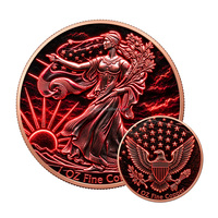 Pièce de monnaie commémorative en cuivre fin 999, 1 once, colorée, avec relief 3D, motif Liberté marchante, pièce de collection