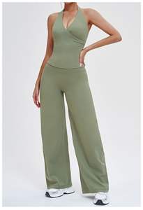 Lady Mid Waist Solid Loose Straight Yoga Pants Wide Leg Running <b>Tight</b> Sports Leggings Spandex/Nylon Breathable Four-Way Stretch - Product Image 6