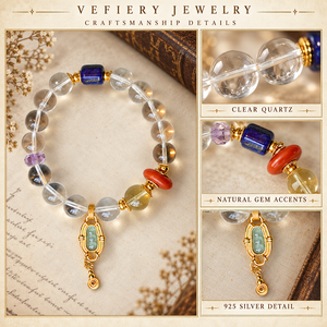 Clear Quartz Mixed Gemstone <b>Bracelet</b> with <b>Blue</b> Red and Yellow Accent Beads - Product Image 3