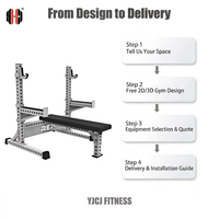 Banc de presse durable pour haltères à barre plate avec deux montants verticaux, crochets en J réglables et base perforée pour rack de presse de salle de sport commerciale YJCJ