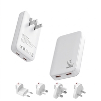 Chargeur USB C GaN ultra-plat Justlink 45W à double port PD, adaptateur mural rapide avec prises US/EU/UK pour ordinateur portable, téléphone, tablette