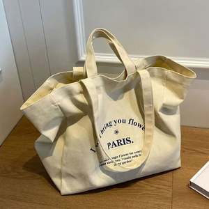 Sac de shopping pliable en toile de coton imprimé, réutilisable, écologique, de haute qualité, avec poignée en corde, style minimaliste - Product Image 3