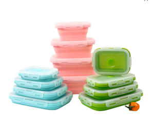 Silicone đóng mở hộp đựng thức ăn Set Stackable chịu nhiệt leakproof lò vi sóng an toàn có thể gập lại thiết kế BPA free công suất lớn - Product Image 1