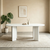 Table à manger ovale en bois MDF, design luxueux, plateau blanc brillant, meubles de salle à manger en bois