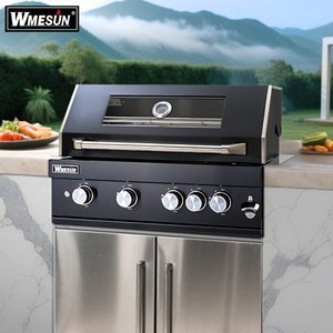 Barbecue au gaz GPL à 5 brûleurs, robuste, en acier inoxydable avec revêtement en poudre noire, allumage électronique, flamme tamisée, moderne, encastrable, villa - Product Image 1