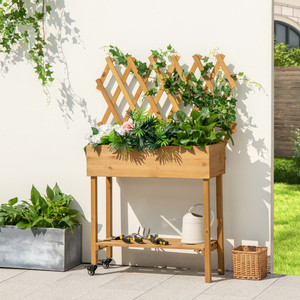 Jardinières à roulettes avec treillis, étagère de rangement et doublure noire, lit <span class=keywords><strong>sur</strong></span>élevé en bois intérieur extérieur pour vigne <span class=keywords><strong>grimpante</strong></span> - Product Image 4
