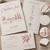 Kit de Papeterie de Mariage Personnalisable Minimaliste Bordeaux avec Art Ligné : Cartes Save the Date, RSVP, Menu, Programme et Invitation de Mariage Personnalisable